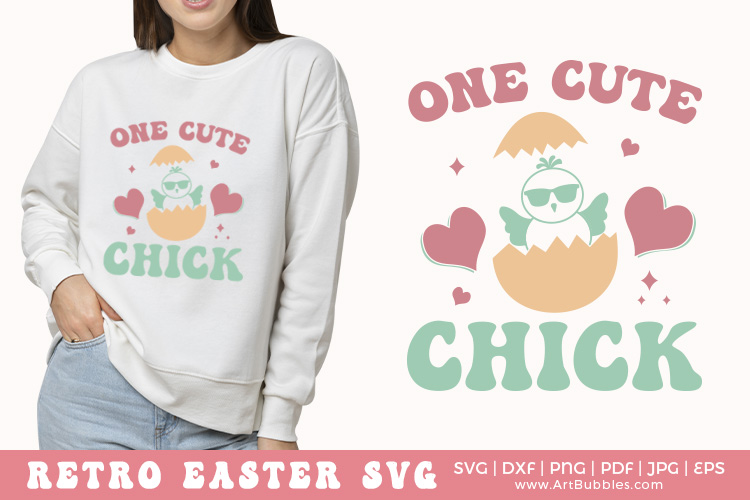 One Cute Chick SVG - Retro Easter Shirt Design Preview 01.jpg