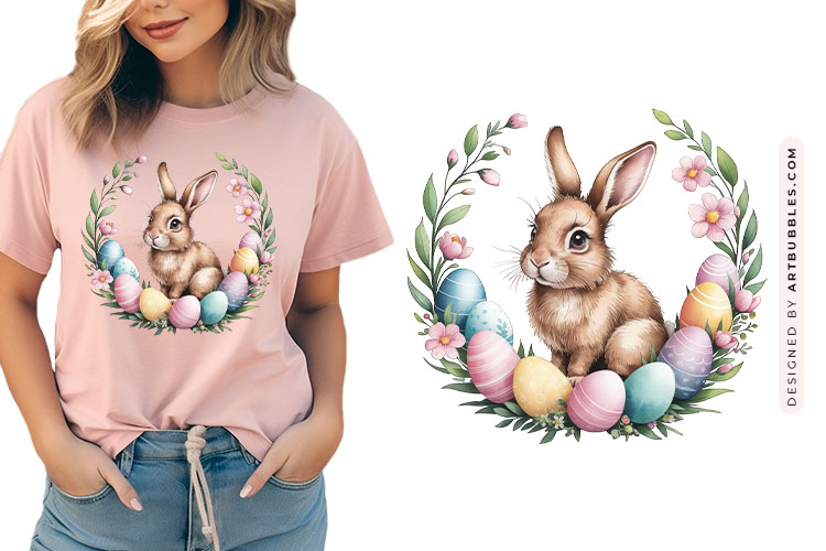 Printable Easter Bunny Wreath Clipart Design