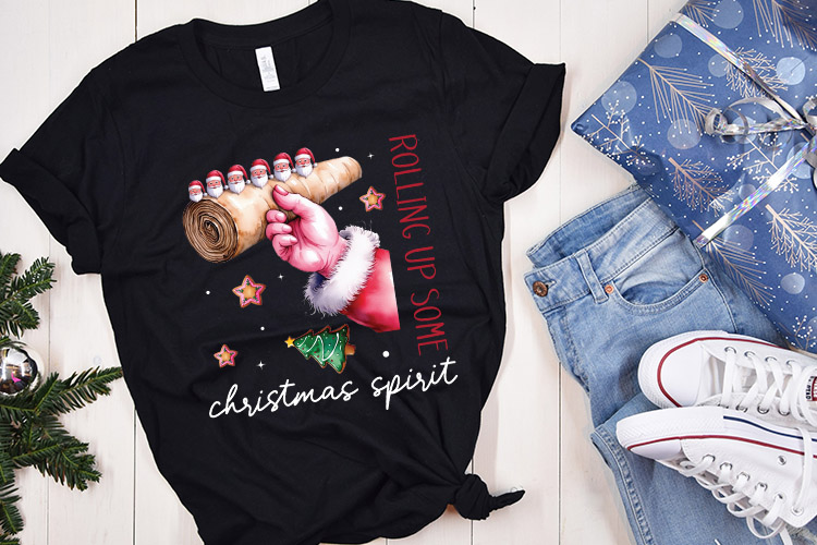 Pink Rolling Up Some Christmas Spirit Sublimation Shirt Mockup Image.jpg