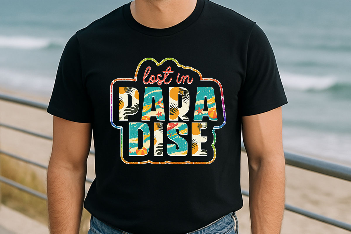 Lost in Paradise - Summer Quote Sublimation T-Shirt Mockup Image.jpg