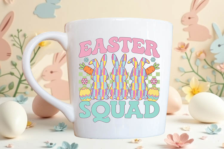 Retro Brushstroke Bunny Easter Squad PNG Mug Mockup Image.jpg