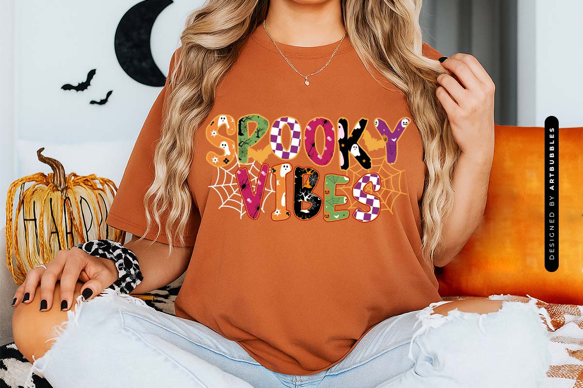 Spooky Vibes - Halloween PNG Sublimation Tshirt Mockup Image.jpg