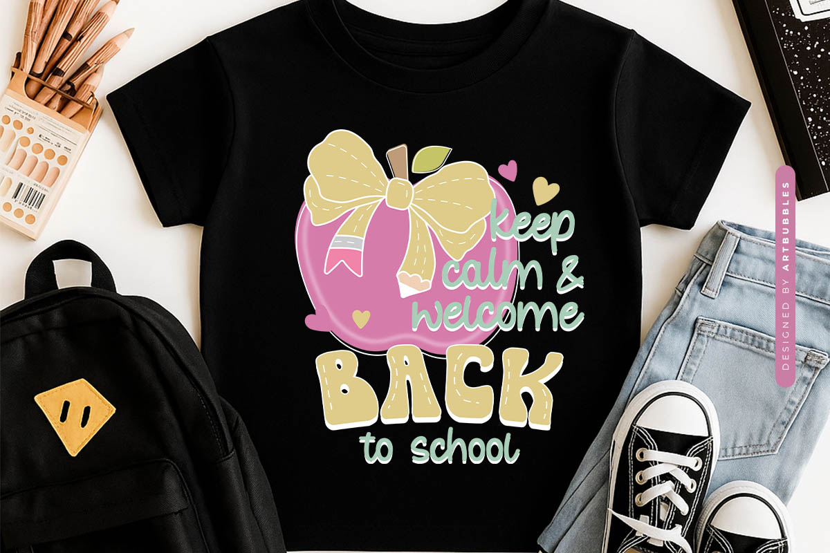 Retro Keep Calm & Welcome Back to School Sublimation Tshirt Mockup Image.jpg