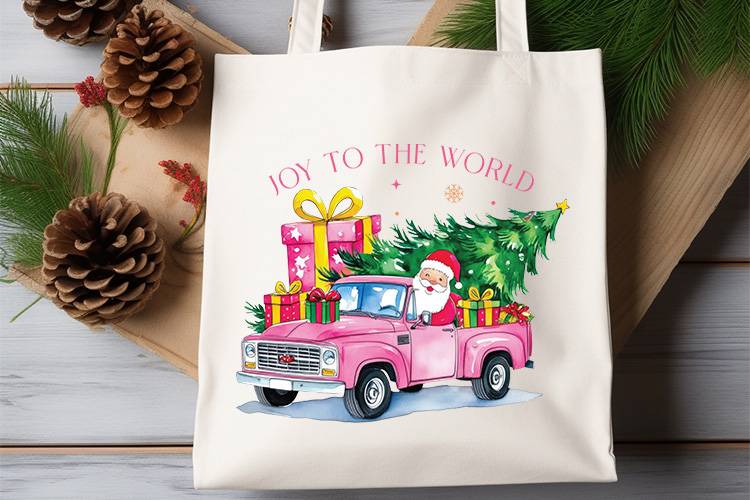 Joy to the World - Pink Christmas Sublimation PNG Tote Bag Mockup Image.jpg