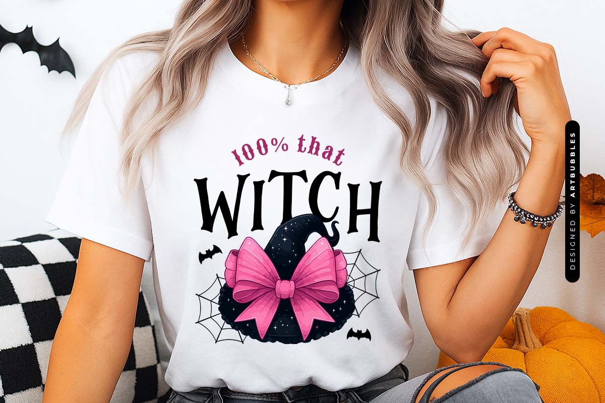 100% That Witch - Coquette Halloween Sublimation Shirt Mockup Image.jpg
