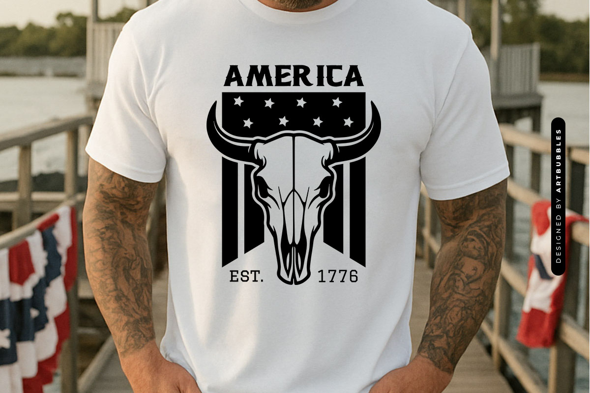 America Est 1776 - 4th of July Cow SVG T-shirt Mockup Image.jpg