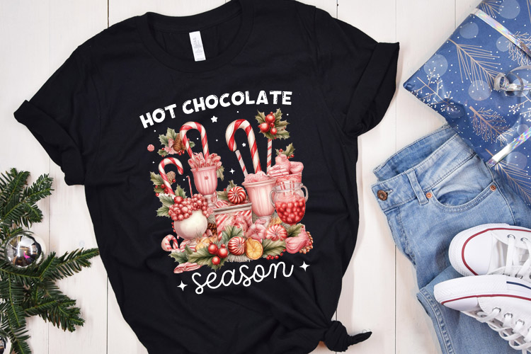 Hot Chocolate Season - Pink Christmas PNG Sublimation T-Shirt Mockup Image.jpg