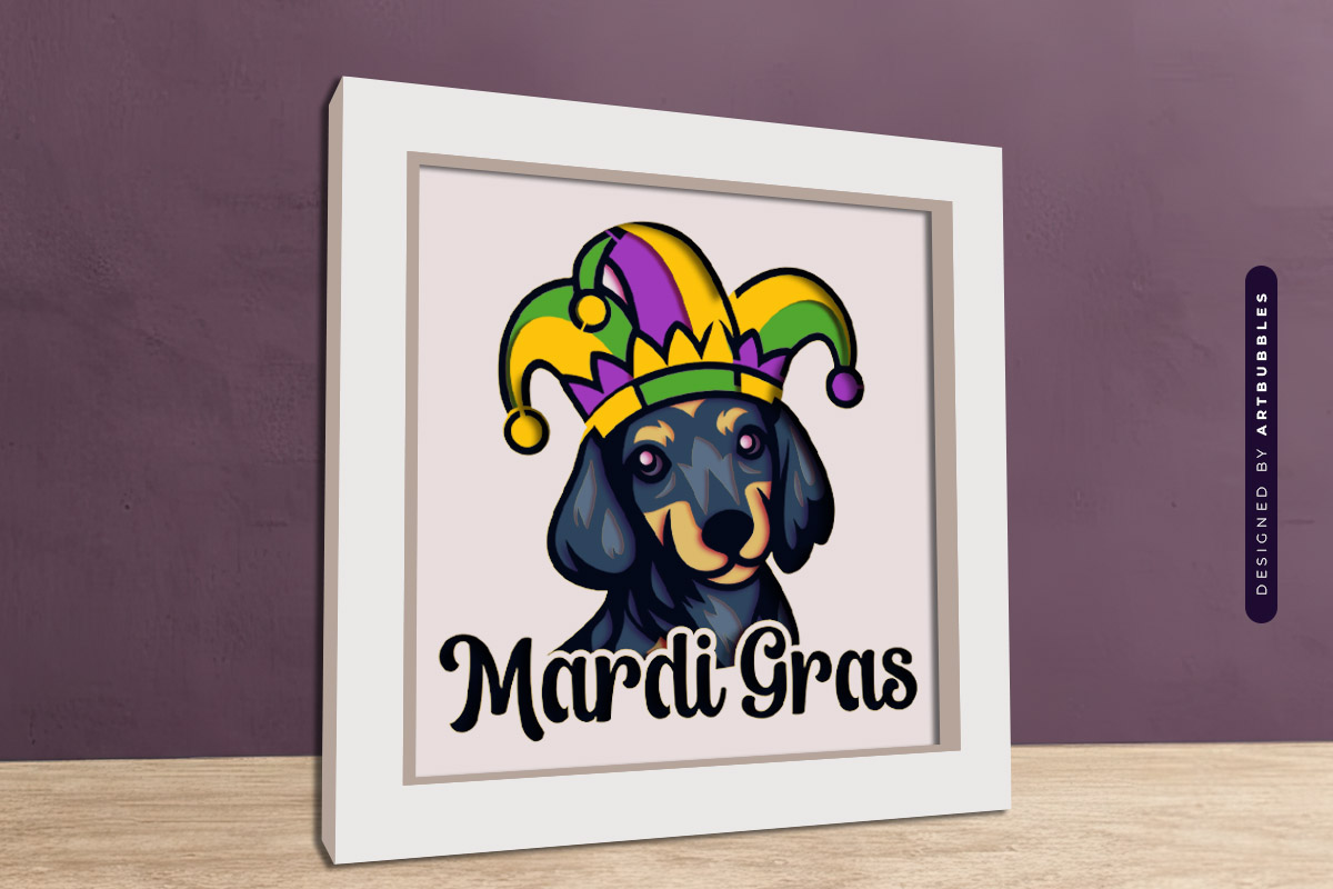 Mardi Gras Dog Shadow Box SVG Vector
