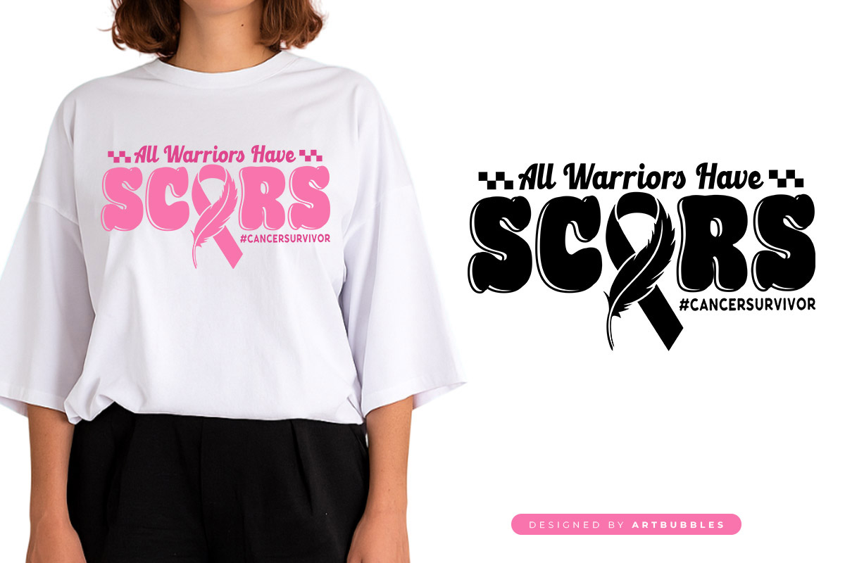All Warriors Have Scars - Retro Breast Cancer SVG