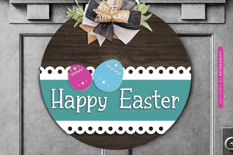 Happy Easter Egg Round Door Sign SVG