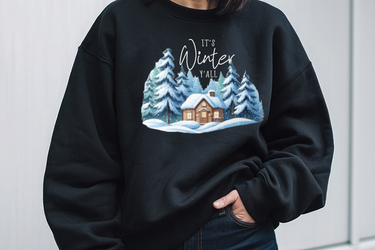 It's Winter Y'all Sublimation Design PNG Black Sweatshirt Mockup Image.jpg
