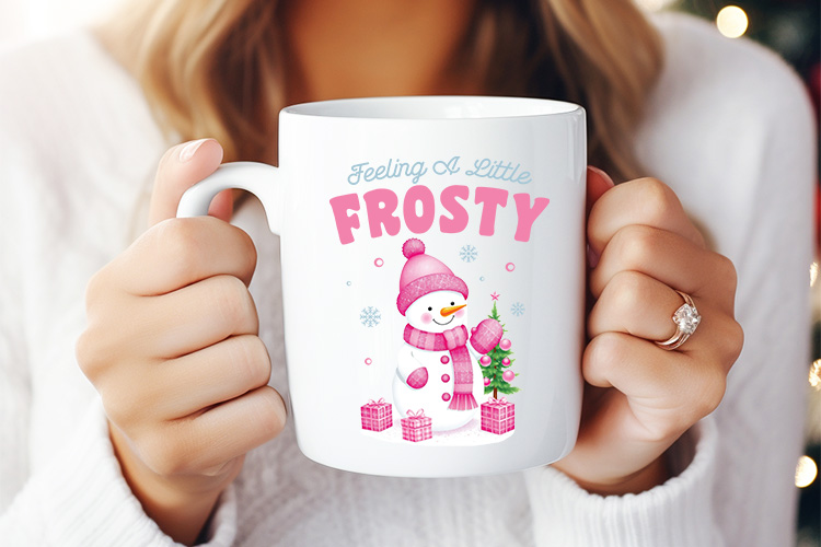 Feeling a Little Frosty - Pink Christmas PNG Sublimation Mug Mockup Image.jpg
