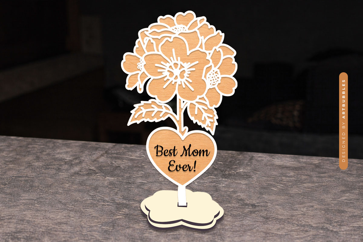 Laser Cut Happy Mothers Day Stand Flower SVG