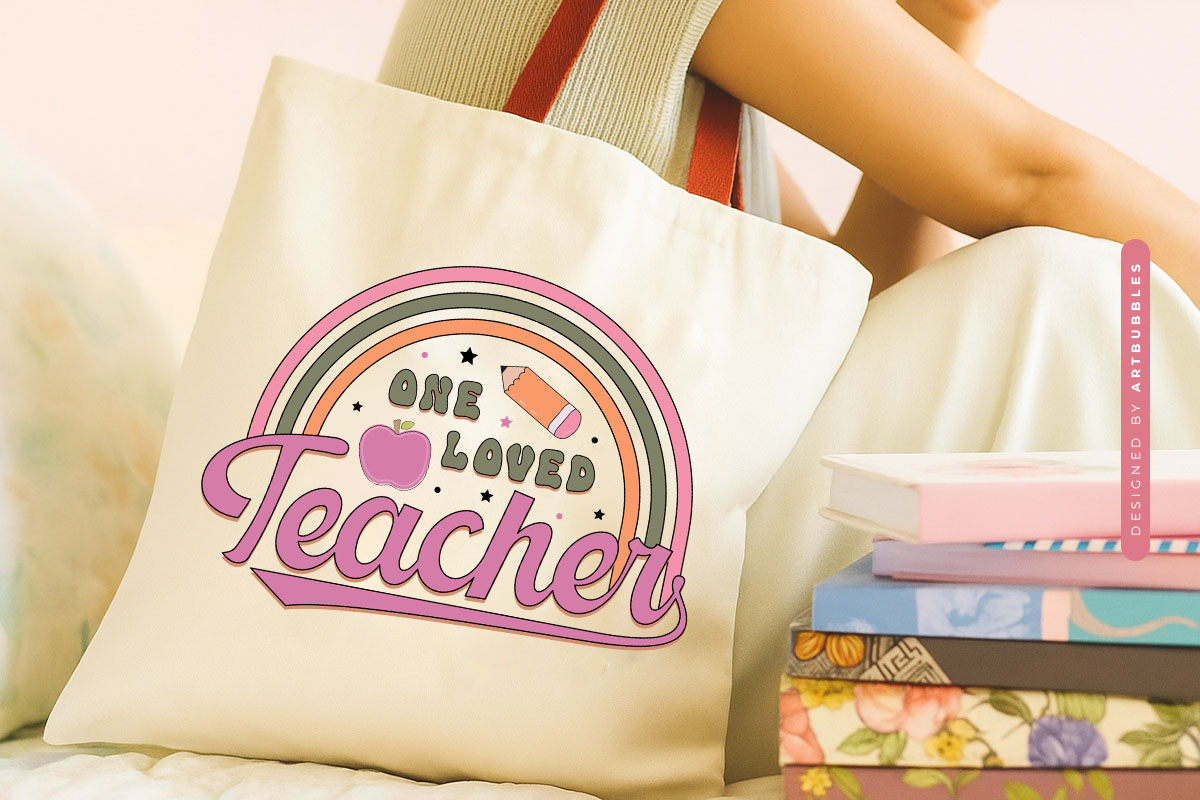One Loved Teacher Retro Sublimation Design tote Bag Mockup Image.jpg