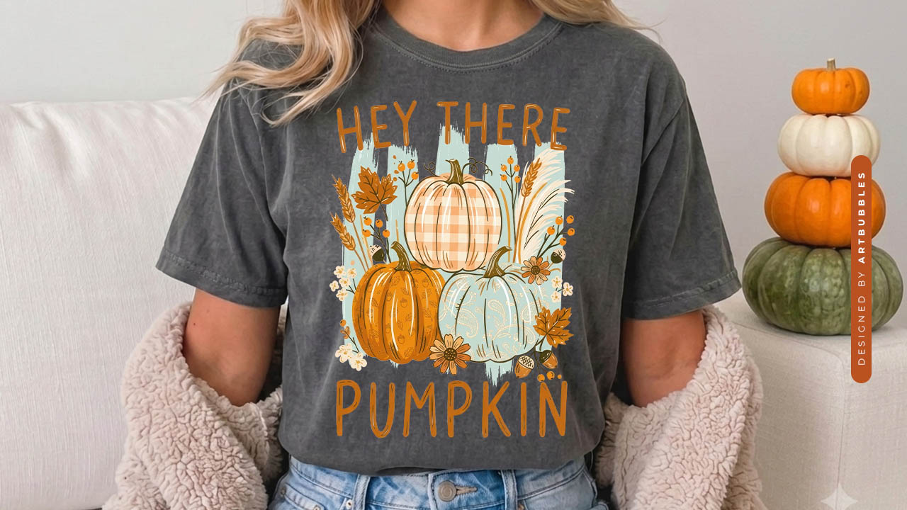 Hey There Pumpkin - Striped Fall Sublimation PNG Shirt Mockup Image.jpg