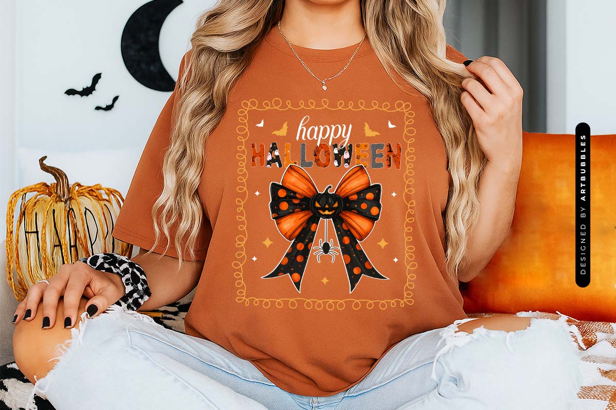 Coquette Happy Halloween Sublimation Transfer Tshirt Mockup Image.jpg