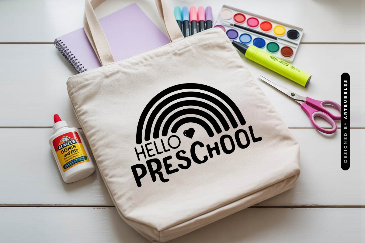 Hello Preschool - Back to School Rainbow SVG tote Mockup Image.jpg