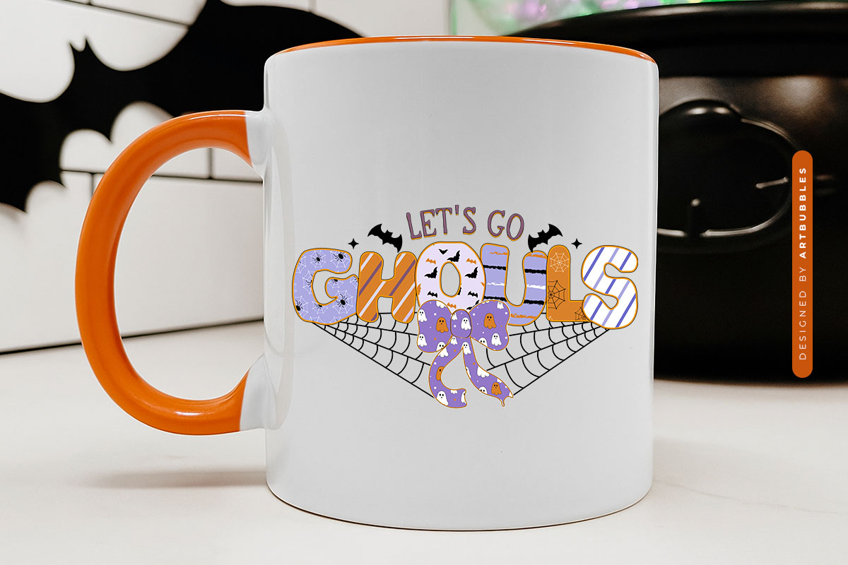 Let's Go Ghouls - Coquette Bow Halloween Sublimation Mug Mockup Image.jpg
