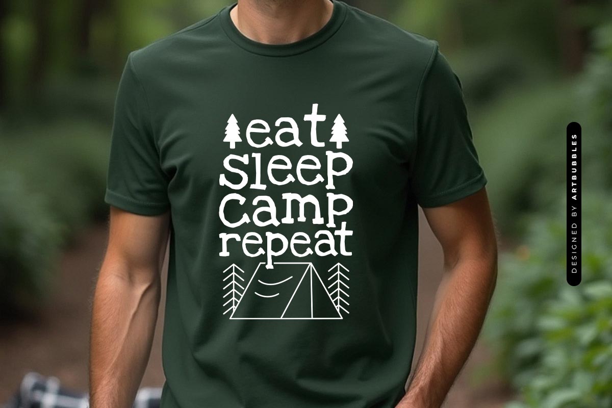 Eat Sleep Camp Repeat - Tent Camping SVG T-shirt Mockup Image.jpg