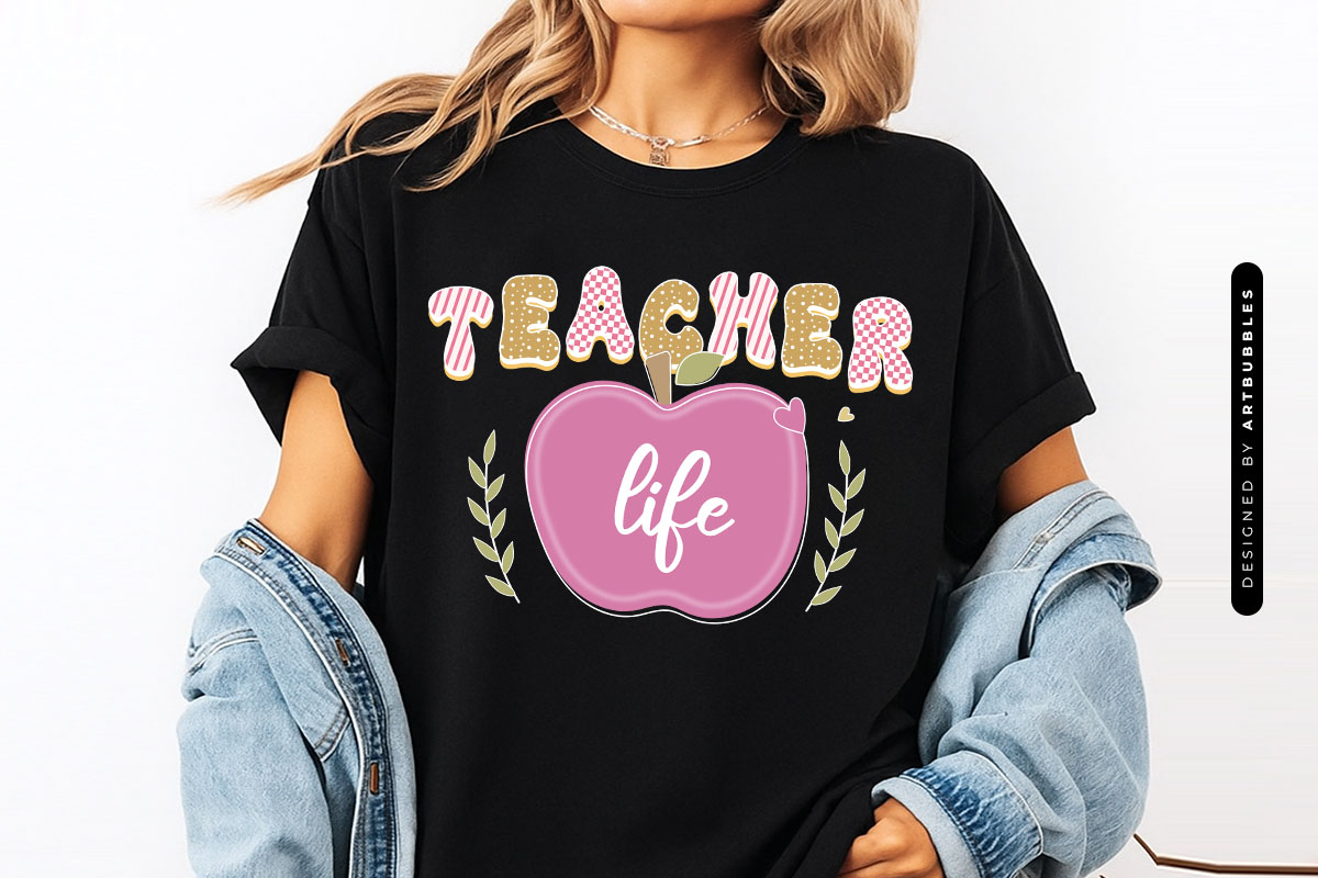 Retro Teacher Life Sublimation Print T-shirt Mockup Image.jpg