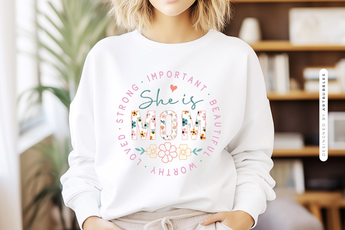 She is Strong Important Beautiful Mom - Mothers Day Png Sweatshirt Mockup Image.jpg