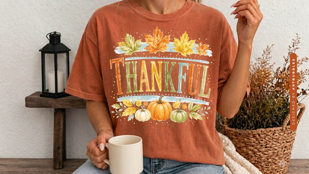 Striped Thank Fall PNG Sublimation T-shirt Mockup Image.jpg