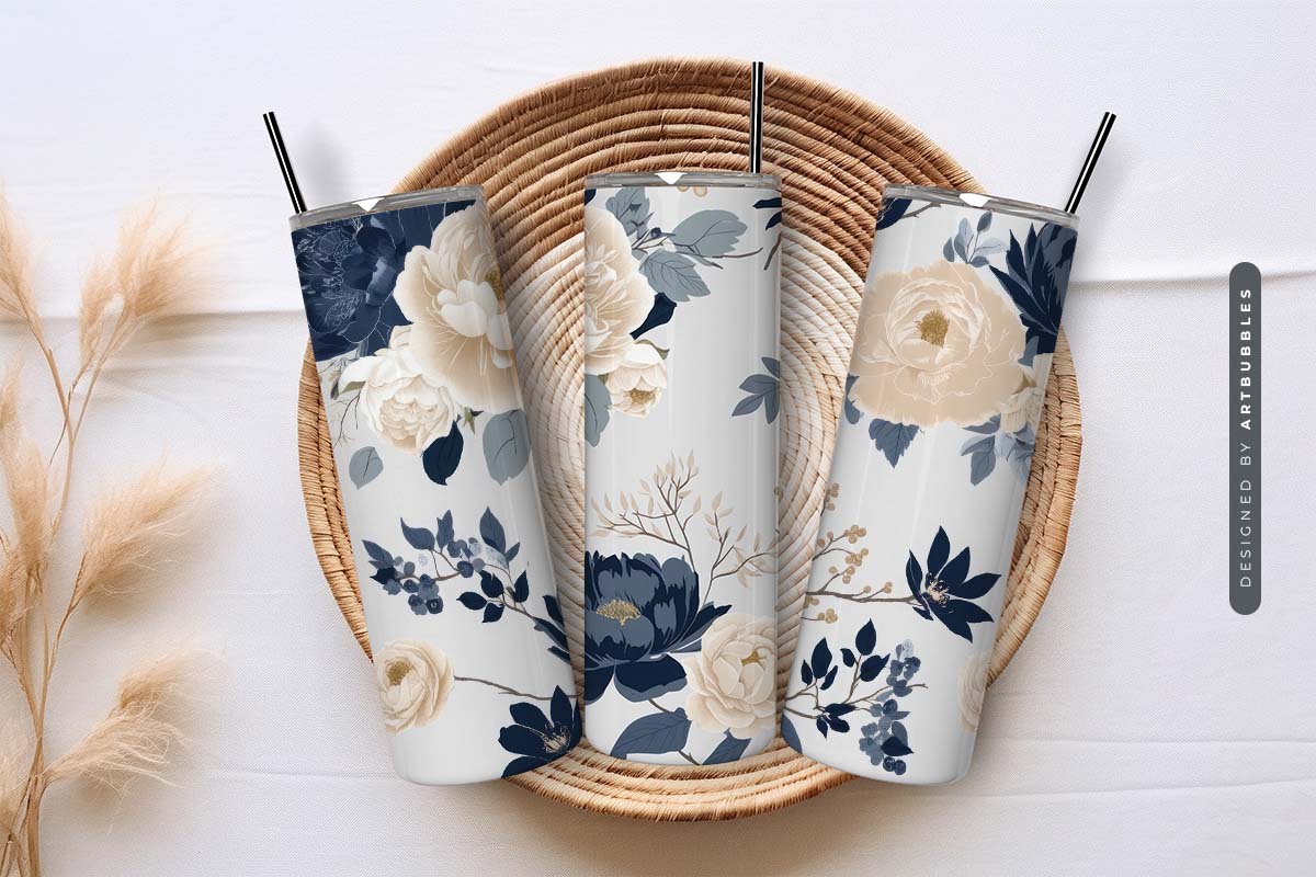 20oz Blue Floral Boho Tumbler Sublimation Image 3.jpg