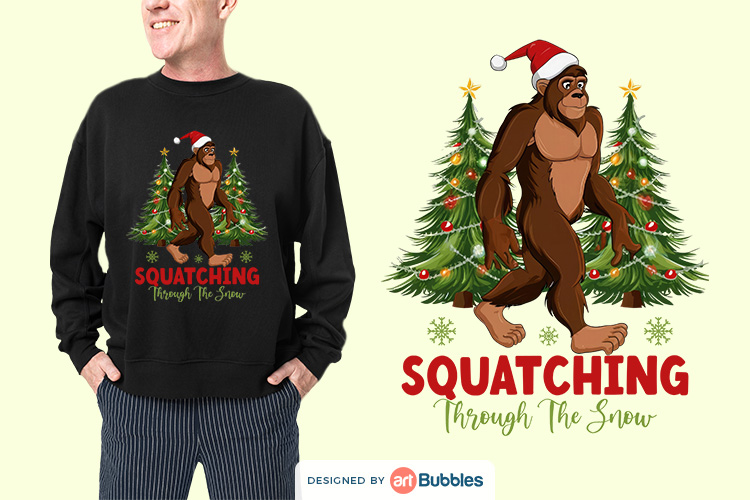 Squatching Through The Snow PNG, Bigfoot Christmas Sweater