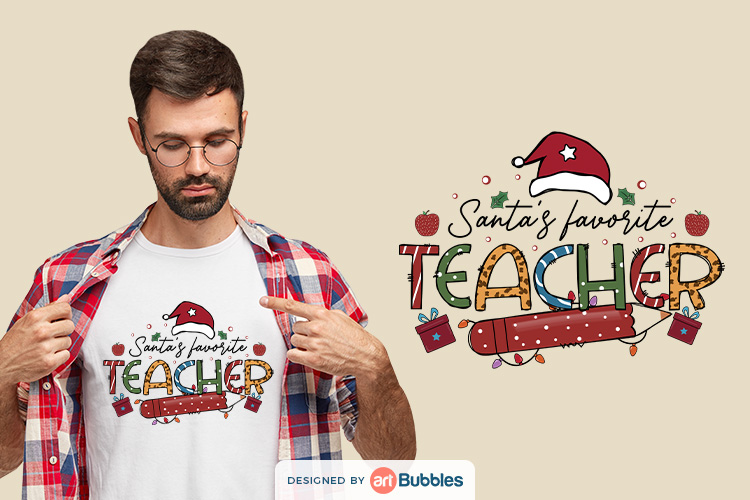 Santa's Favorite Teacher, Free Christmas Sublimation Designs Preview 01.jpg