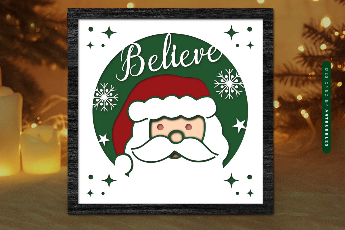 Santa Claus Christmas Layered Shadow Box SVG