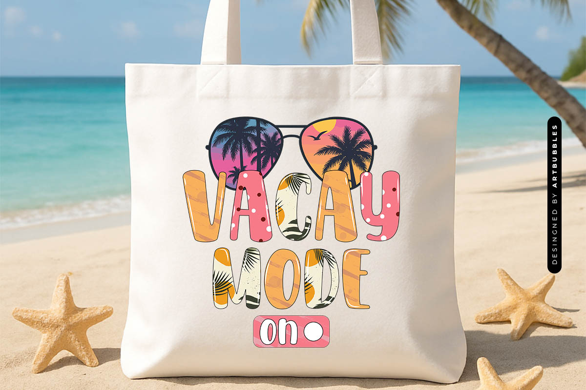 Vacay Mode On - Summer Sublimation PNG Tote Bag Mockup Image.jpg