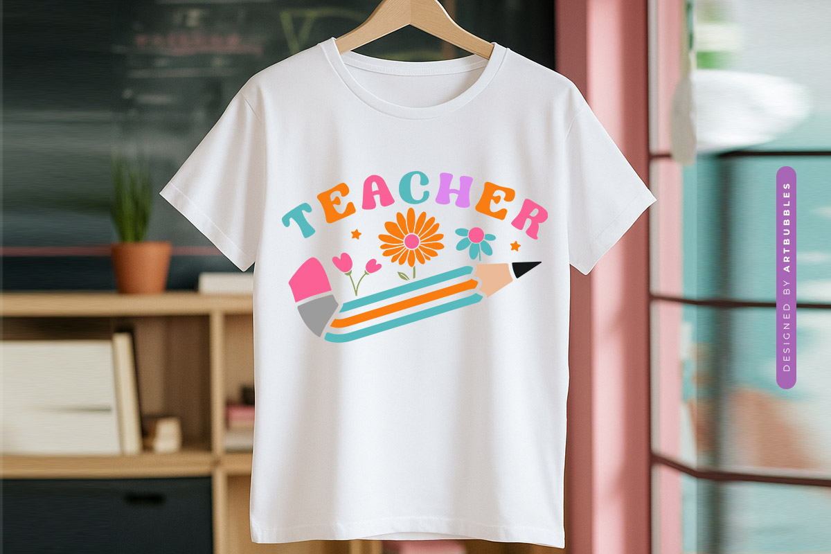 Floral Teacher SVG File for Cricut T-shirt Mockup Image.jpg