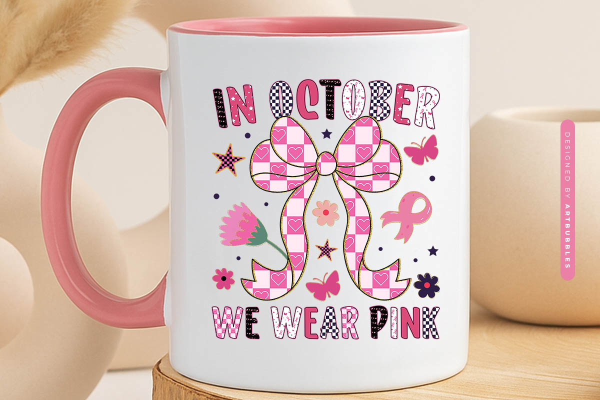 In October We Wear Pink - Breast Cancer Coquette Sublimation Mug Mockup Image.jpg