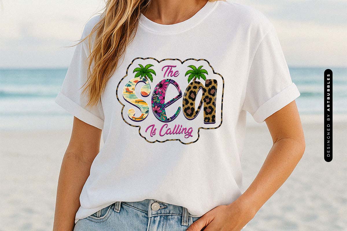 The Sea Is Calling - Summer PNG Sublimation Tshirt Mockup Image.jpg