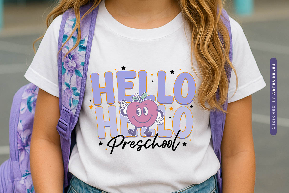 Hello Preschool - Retro Back to School Sublimation PNG Shirt Mockup Image.jpg