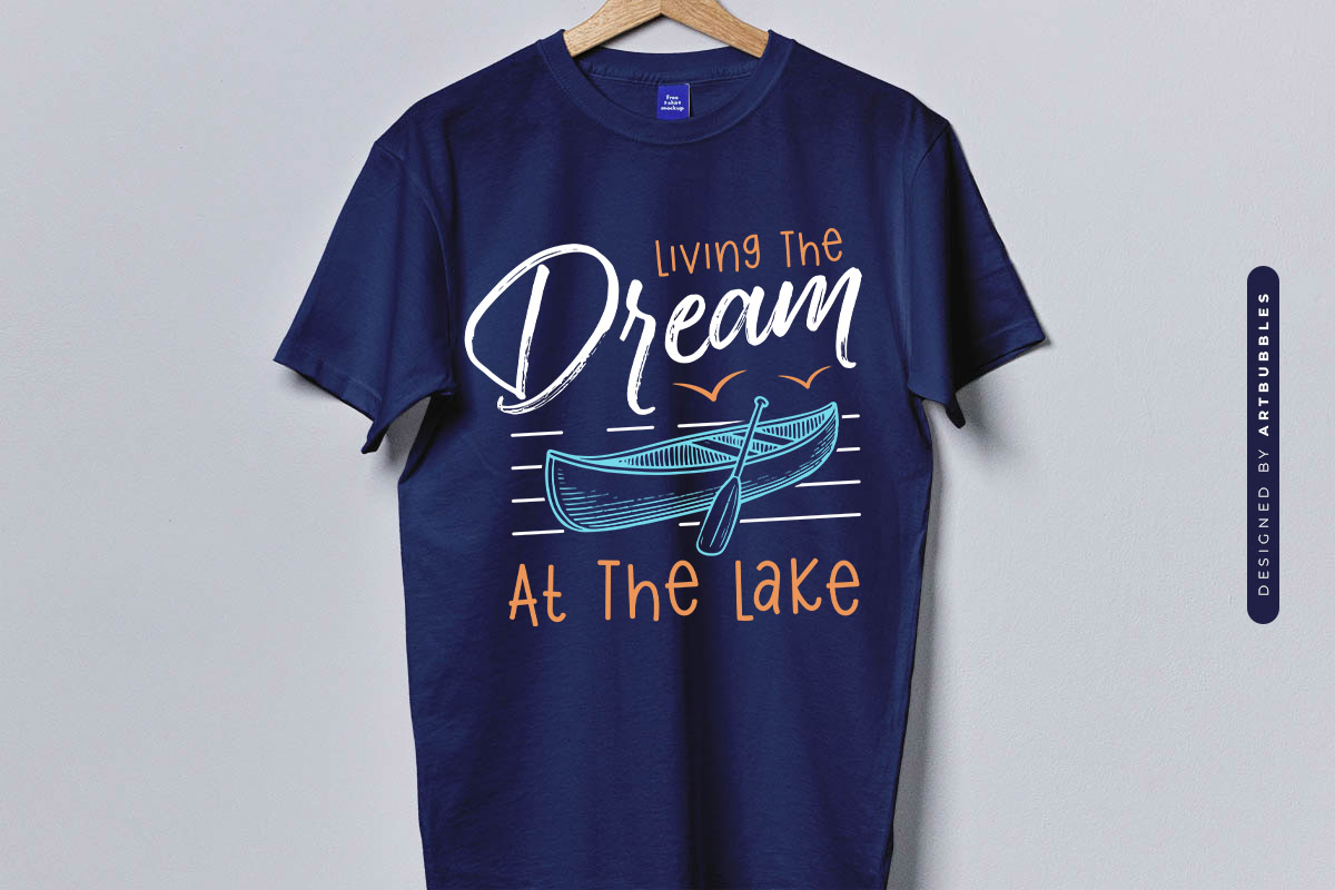 Living the Dream at the Lake SVG Cricut Blue Shirt Mockup Image.jpg