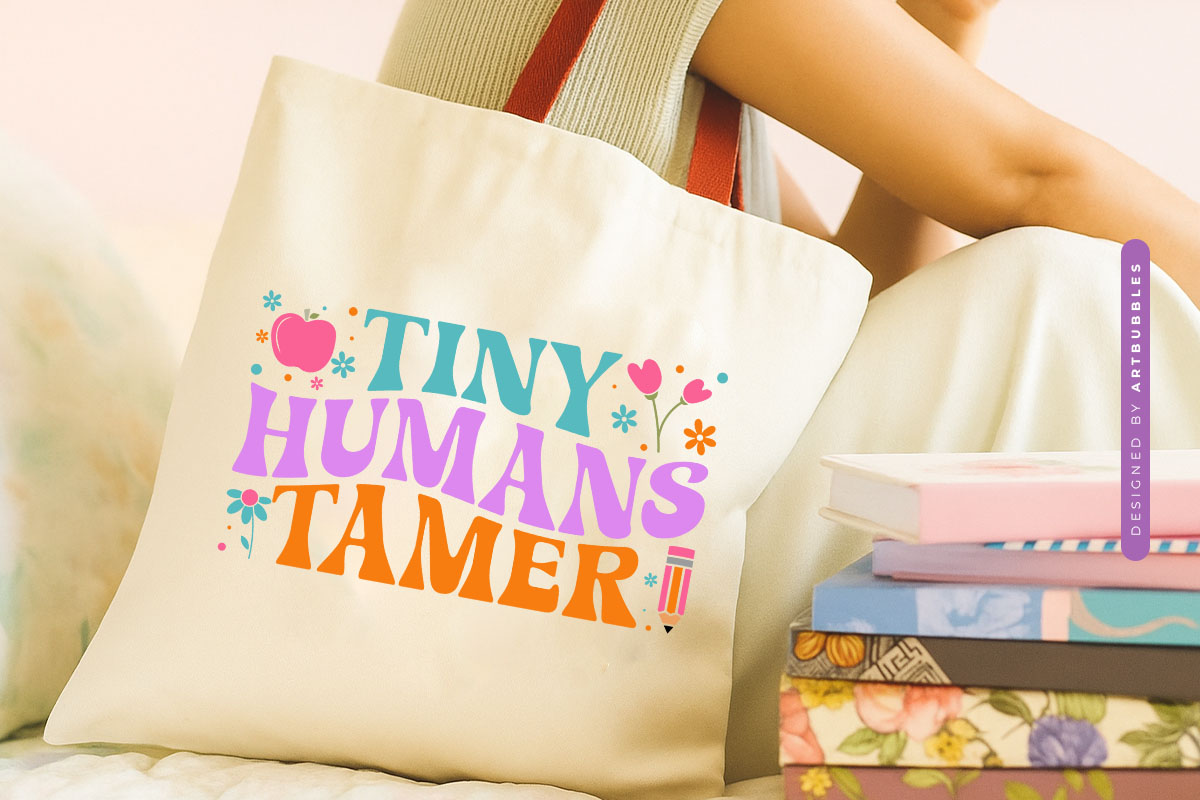 Tiny Human Tamer - Floral Teacher Quote SVG Tote Bag Mockup Image.jpg