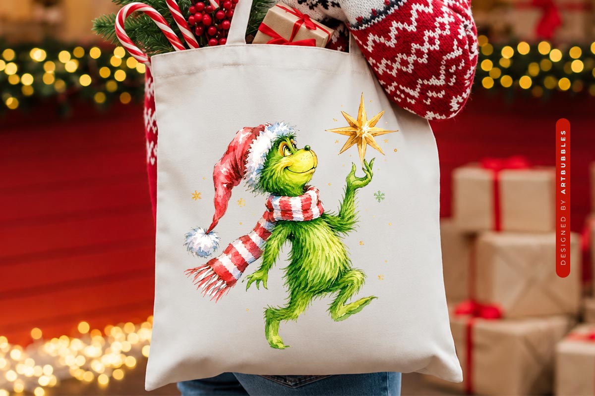 Grinch Christmas PNG Sublimation Clipart Tote Mockup Image.jpg