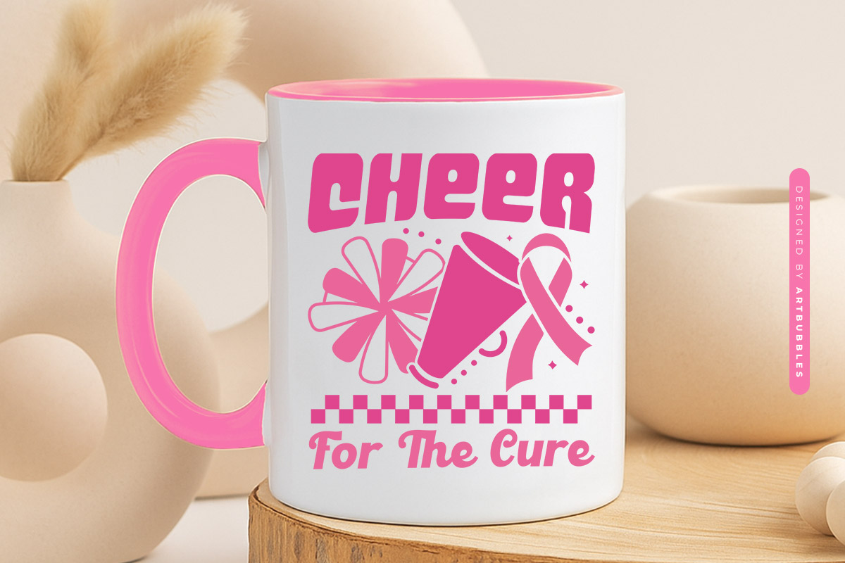 Cheer for the Cure - Retro Breast Cancer Quote SVG Mug Mockup Image.jpg