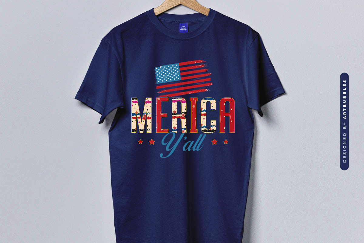 Merica Y'all - 4th of July PNG Sublimation T-shirt Mockup Image.jpg
