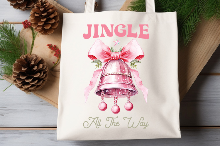 Jingle All the Way - Pink Christmas PNG Sublimation Tote Bag Mockup Image.jpg