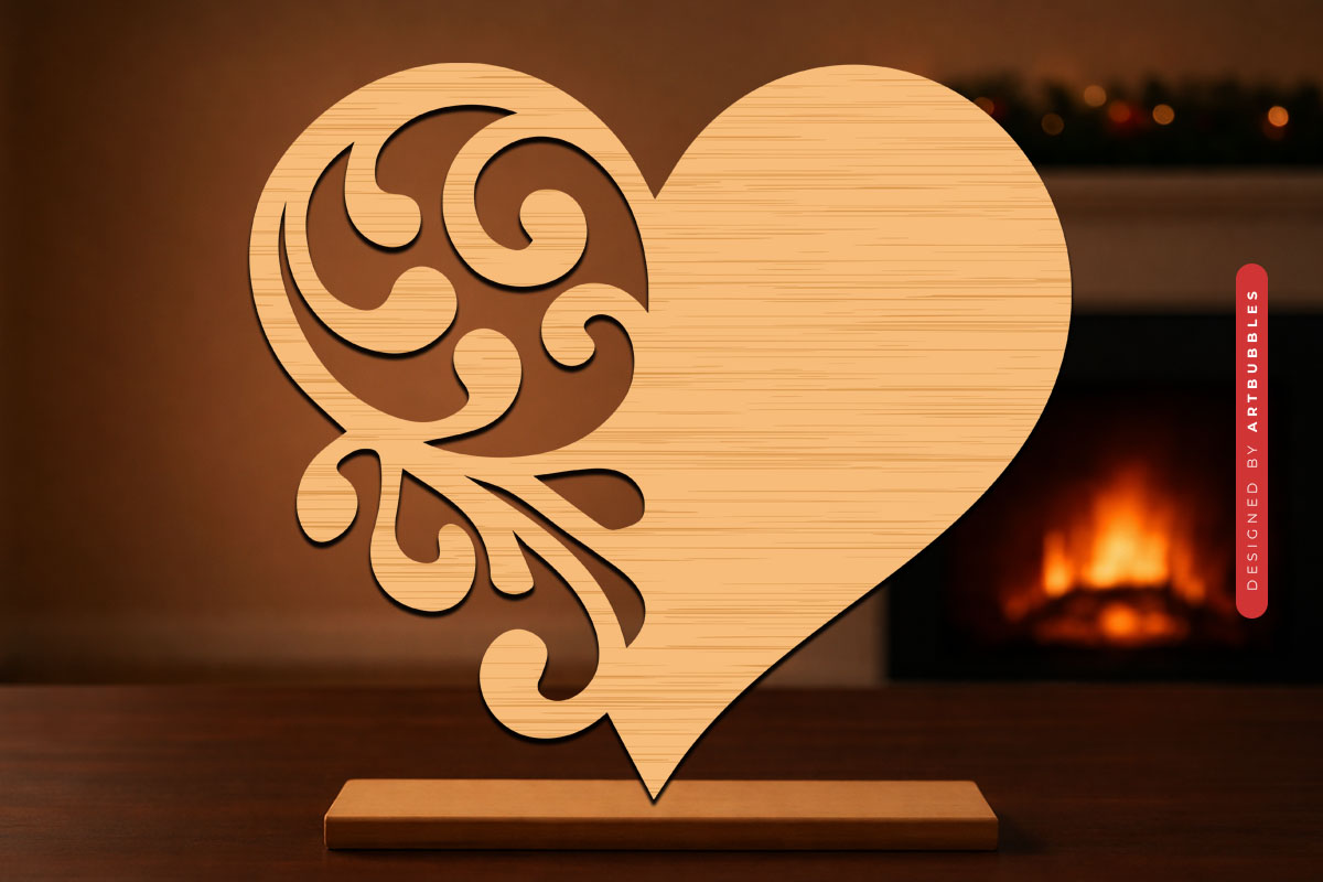 Swirl Heart Valentine Laser Cut SVG