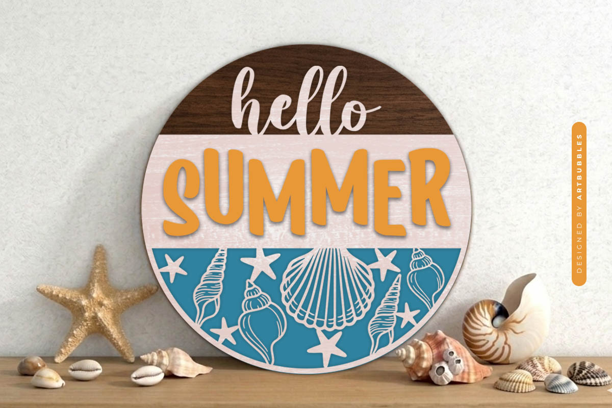 Laser Cut Hello Summer Round Sign SVG