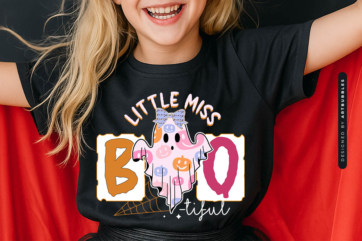 Little Miss Boo-tiful - Girl Halloween Sublimation Shirt Mockup Image.jpg