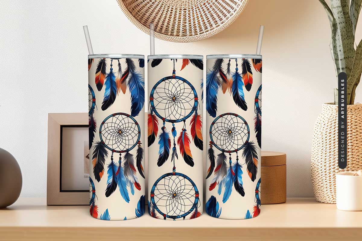 Boho Dreamcatcher Pastel Feather Sublimation Tumbler Image 2.jpg