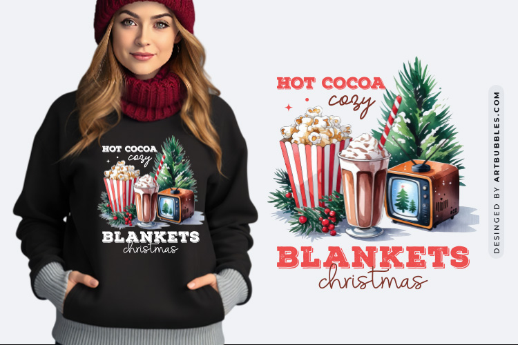 Hot Cocoa Cozy Blankets Christmas Movies, Winter Sublimation