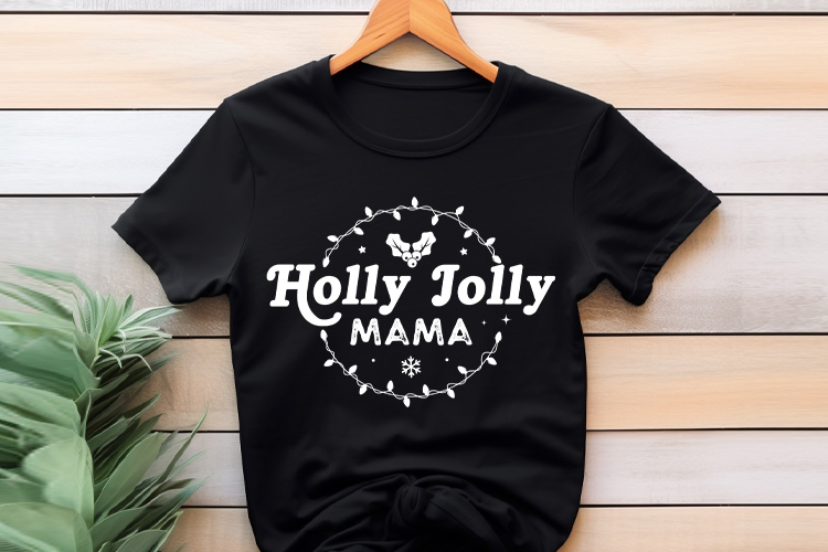 Holly Jolly Mama - Cute Boho Christmas SVG Tshirt Mockup Image.jpg