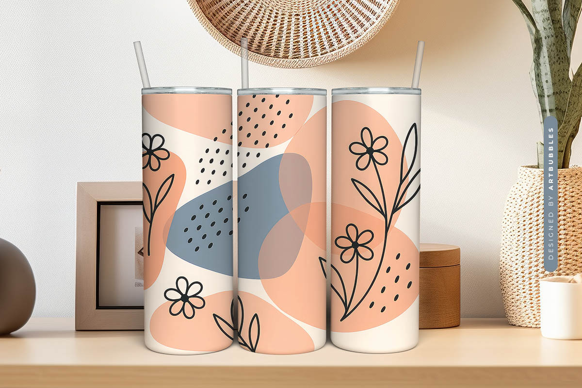 Boho Minimalistic Floral Art Tumbler Sublimation Image 2.jpg