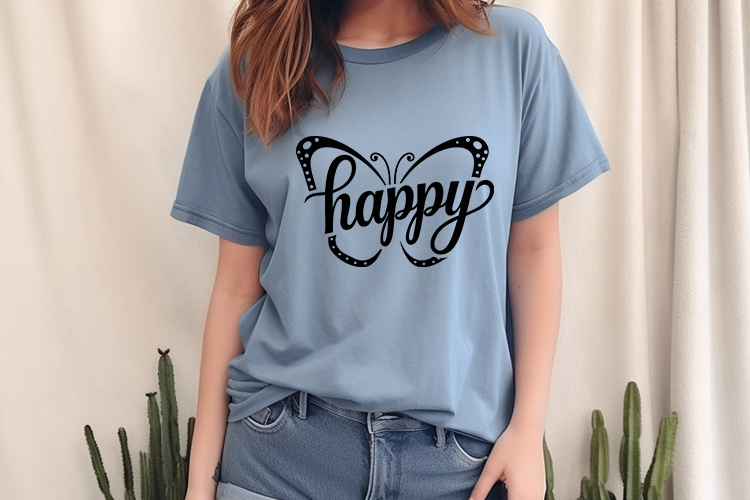 Happy - Handcrafted Butterfly SVG Design Shirt Mockup Image.jpg