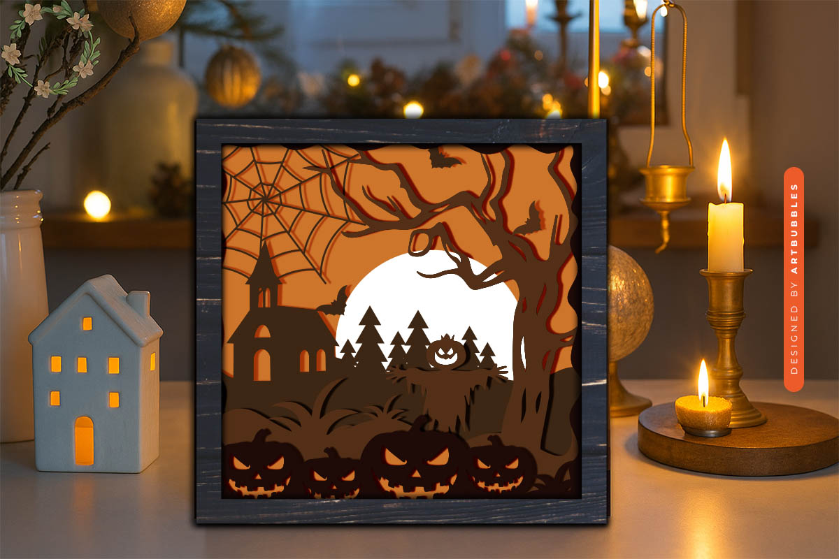 3D Halloween Shadow Box SVG Paper Cut File